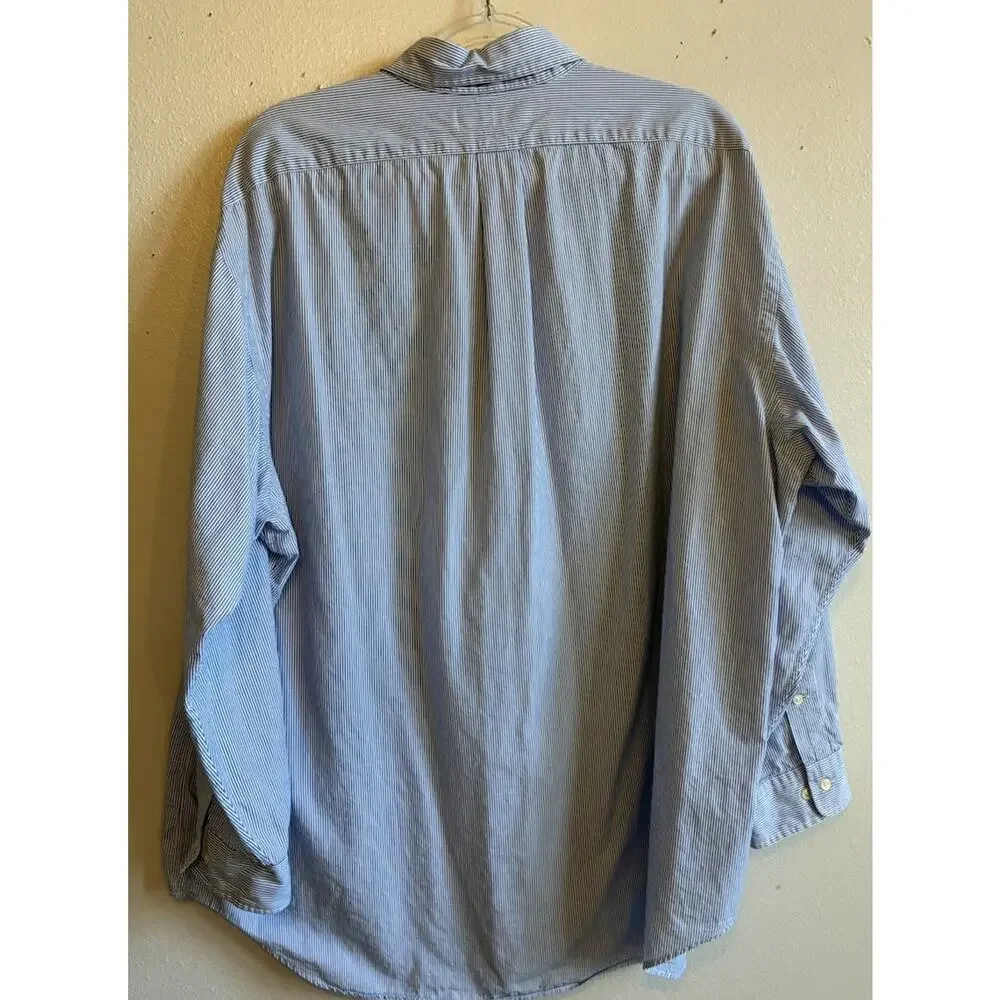 VTG Polo Ralph Lauren pin Stripe Shirt 18 34/35 Yarmouth Oxford Blue Preppy 4XL